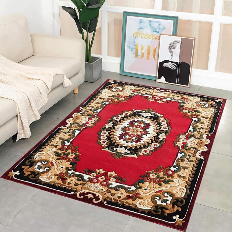 Luxury & Premium Soft Concord Carved Embossed Carpet [Red Floral Pattern]