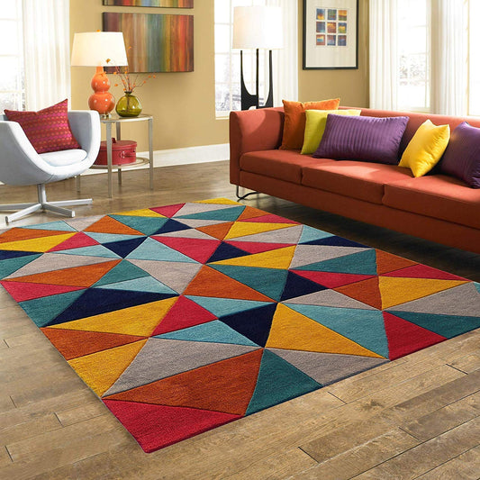 Hand Tufted Modern Design Wool Carpet for Living Room, Bedroom, Drawing Room and Hall - Multicolur trellis