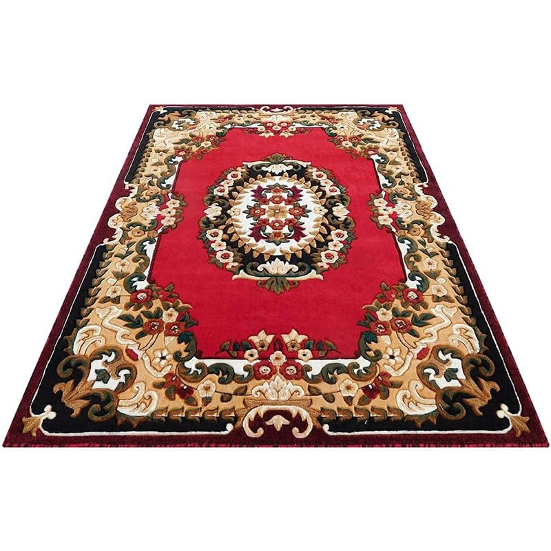 Luxury & Premium Soft Concord Carved Embossed Carpet [Red Floral Pattern]
