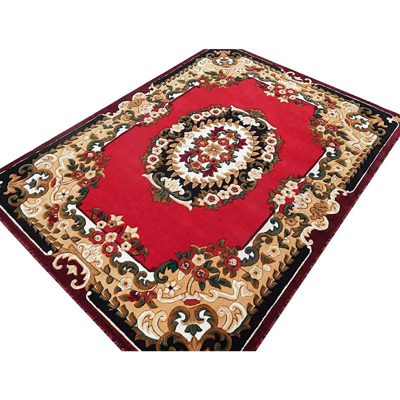 Luxury & Premium Soft Concord Carved Embossed Carpet [Red Floral Pattern]
