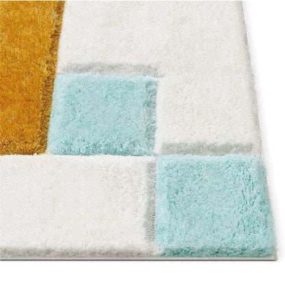 White with Yellow Multi 3D Cut Collection Classical Look Shaggy Carpet