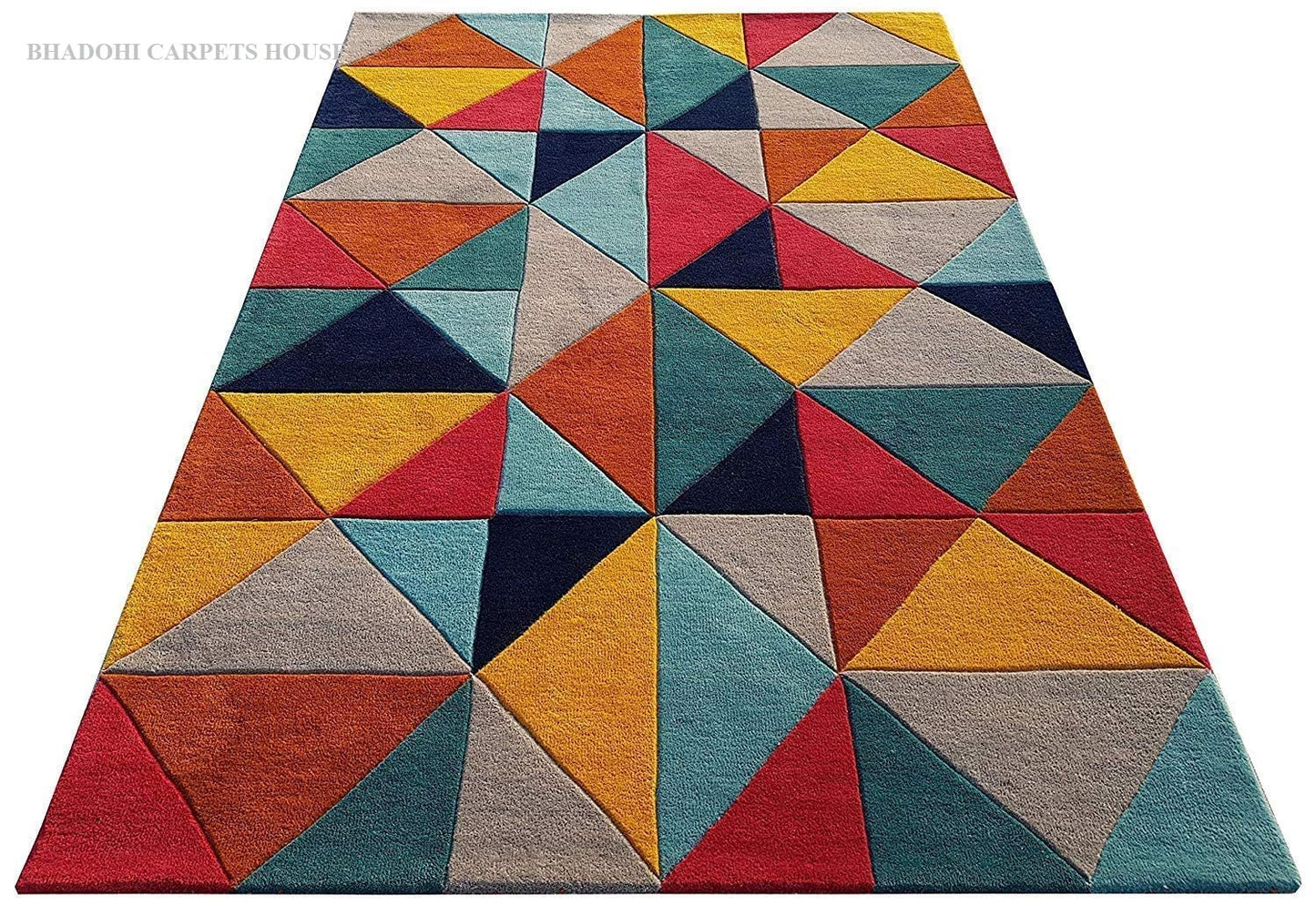 Hand Tufted Modern Design Wool Carpet for Living Room, Bedroom, Drawing Room and Hall - Multicolur trellis