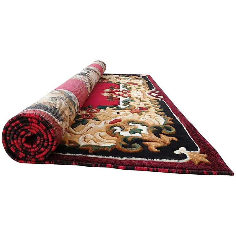 Luxury & Premium Soft Concord Carved Embossed Carpet [Red Floral Pattern]