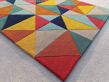 Hand Tufted Modern Design Wool Carpet for Living Room, Bedroom, Drawing Room and Hall - Multicolur trellis