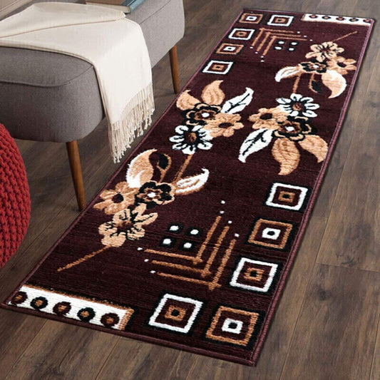 Brown Floral Runner Carpet