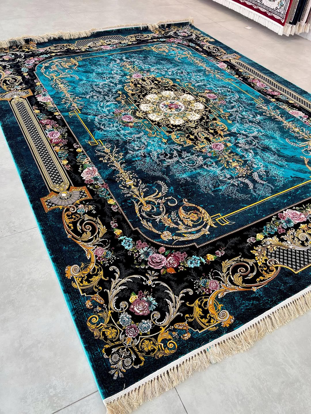 Royal Azure Persian Carpet – Floral Majesty Edition