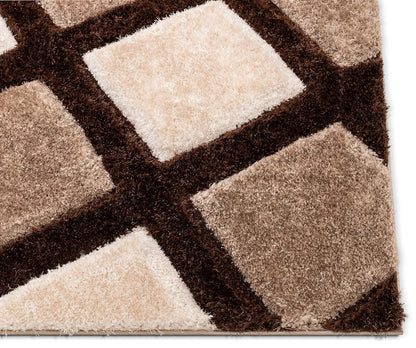 Brown with Ivory 3D Rhombus Cut Collection Classical Look Shaggy Carpet