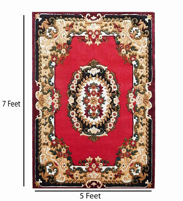 Luxury & Premium Soft Concord Carved Embossed Carpet [Red Floral Pattern]