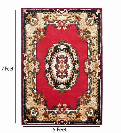 Luxury & Premium Soft Concord Carved Embossed Carpet [Red Floral Pattern]
