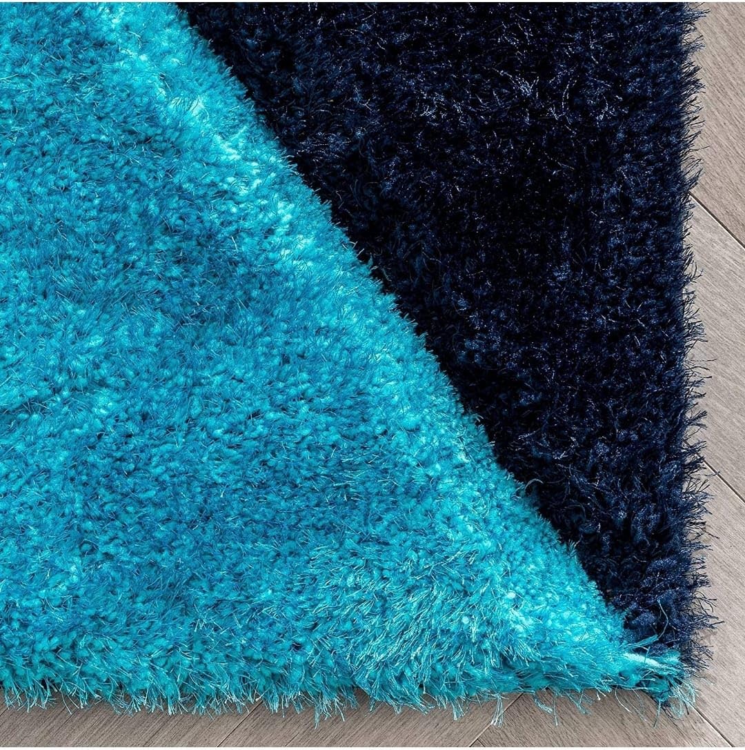 Aqua with Blue 3D Cut Collection Classical Shaggy Carpet - FYROSTIC CARPET
