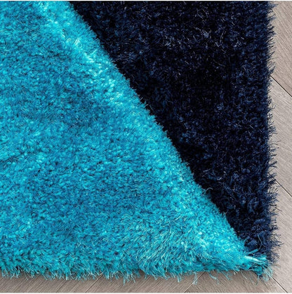 Aqua with Blue 3D Cut Collection Classical Shaggy Carpet - FYROSTIC CARPET
