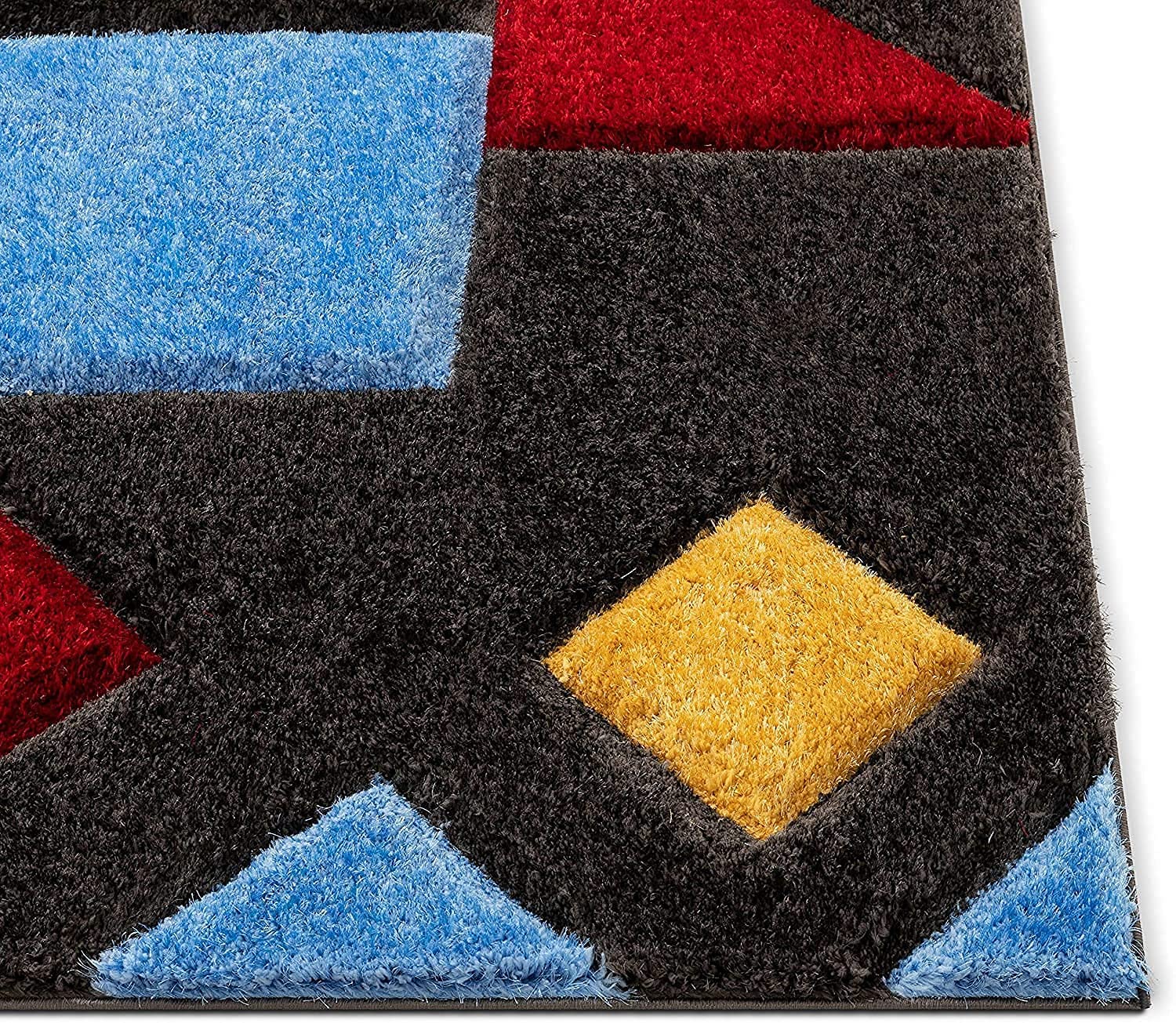 Gray with Red Multi 3D Cut Collection Classical Look Shaggy Carpet - FYROSTIC CARPET