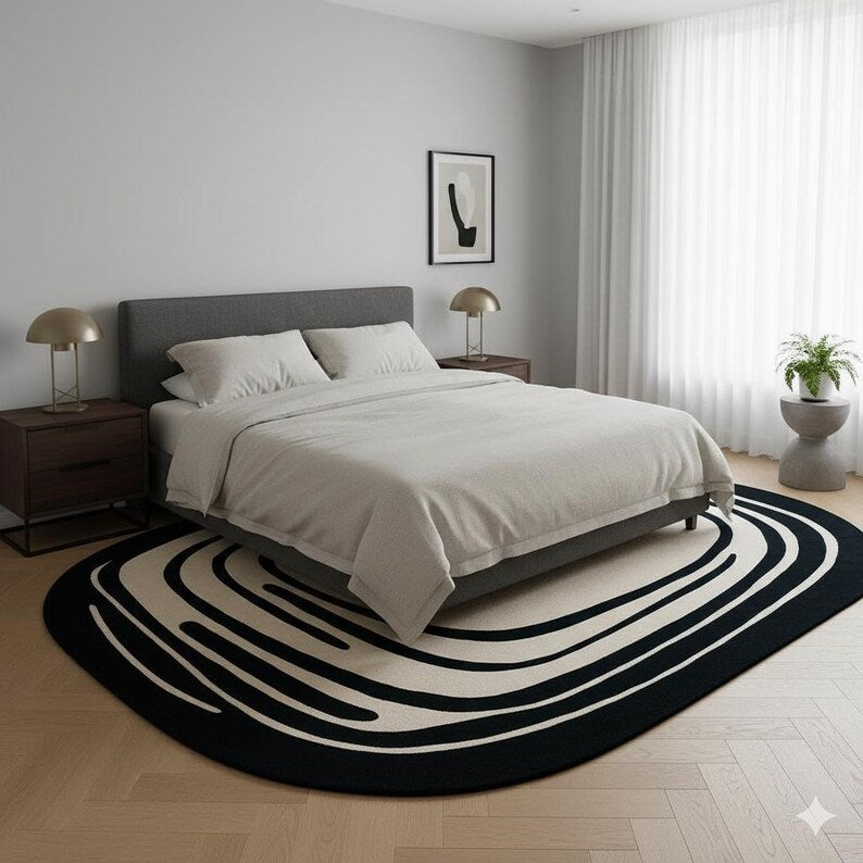 Modern Monochrome Hand-Tufted Wool Rug | Abstract Contour Area Carpet