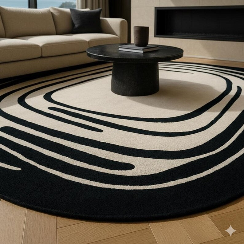 Modern Monochrome Hand-Tufted Wool Rug | Abstract Contour Area Carpet
