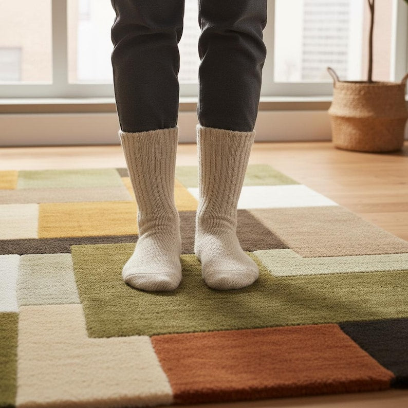 Mid-Century Modern Hand-Tufted Wool Rug | Retro Color Block Carpet