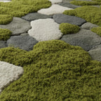 Hand-Tufted Moss Rug, Sculpted Organic Stone Path Luxury Wool Carpet