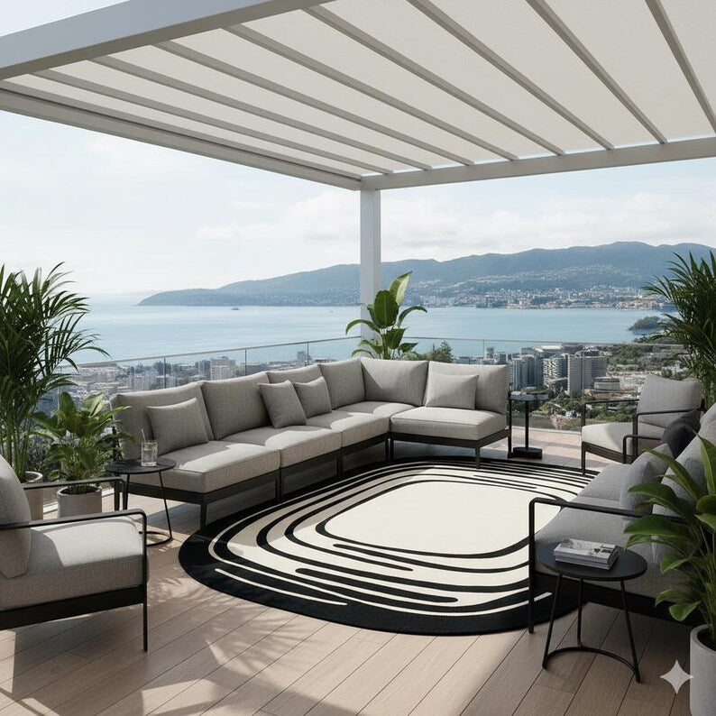Modern Monochrome Hand-Tufted Wool Rug | Abstract Contour Area Carpet