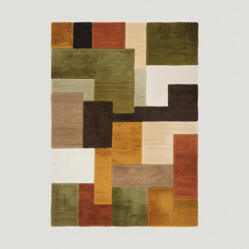 Mid-Century Modern Hand-Tufted Wool Rug | Retro Color Block Carpet