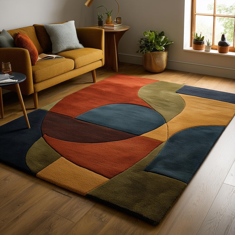 Retro Geometric Hand Tufted Area Rug – Modern Carpet