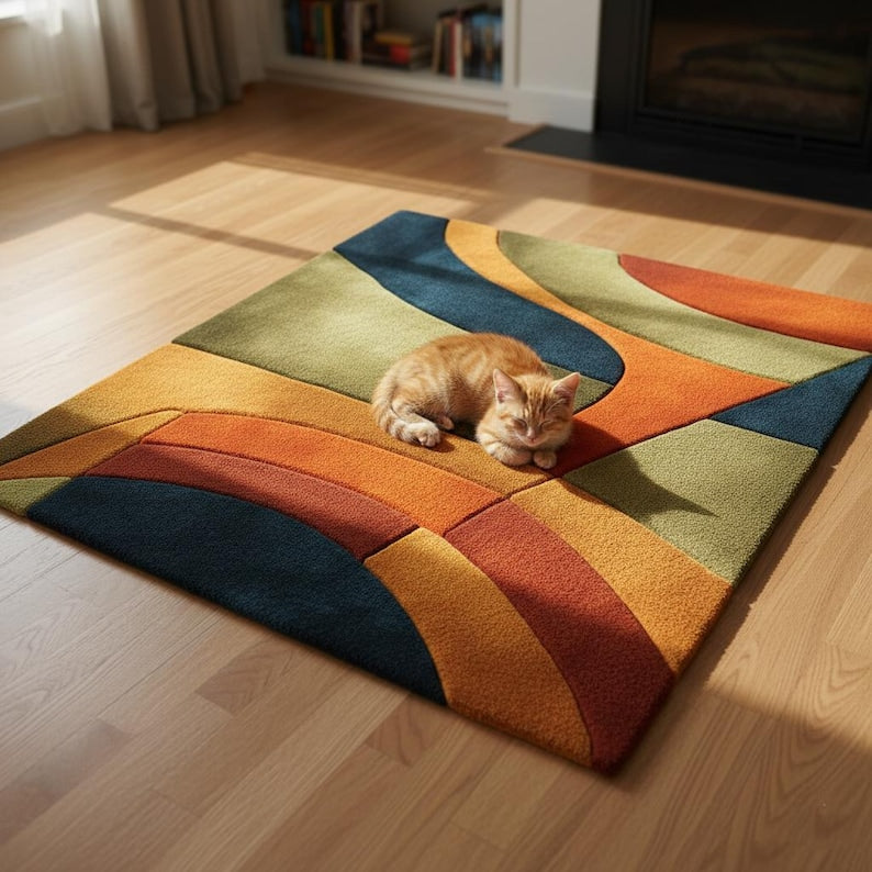 Modern Abstract Hand-Tufted Wool Rug | Scandinavian Area Carpet