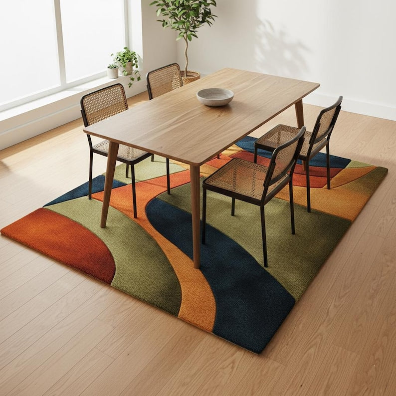 Modern Abstract Hand-Tufted Wool Rug | Scandinavian Area Carpet