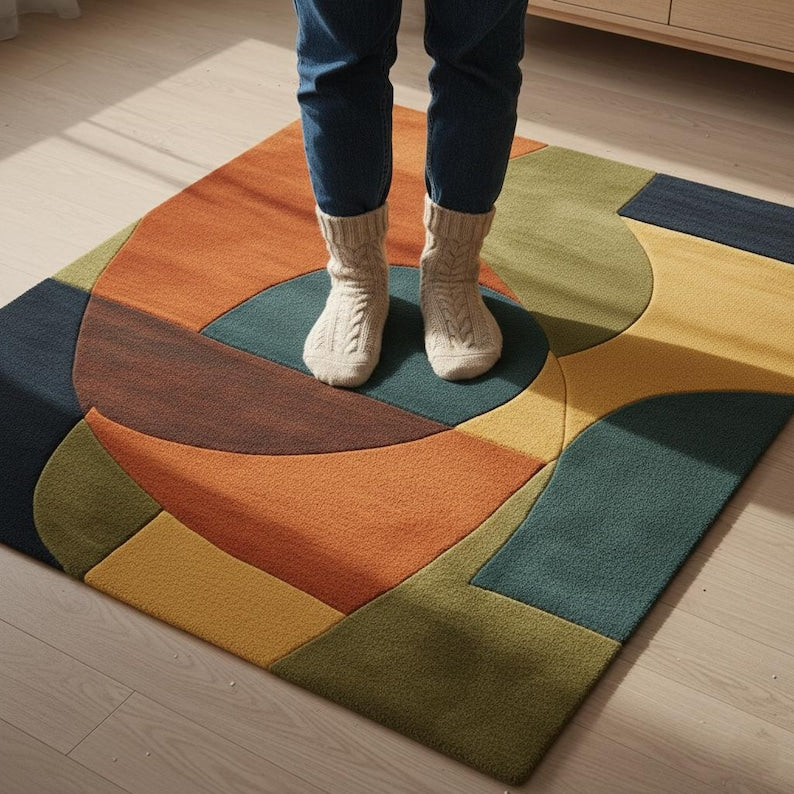 Retro Geometric Hand Tufted Area Rug – Modern Carpet