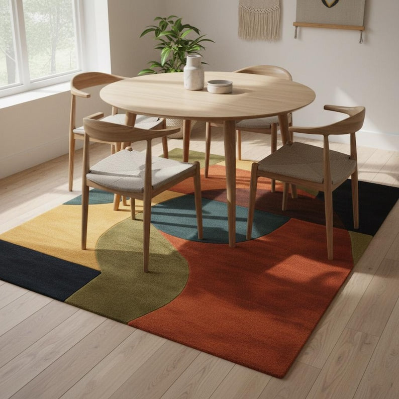 Retro Geometric Hand Tufted Area Rug – Modern Carpet