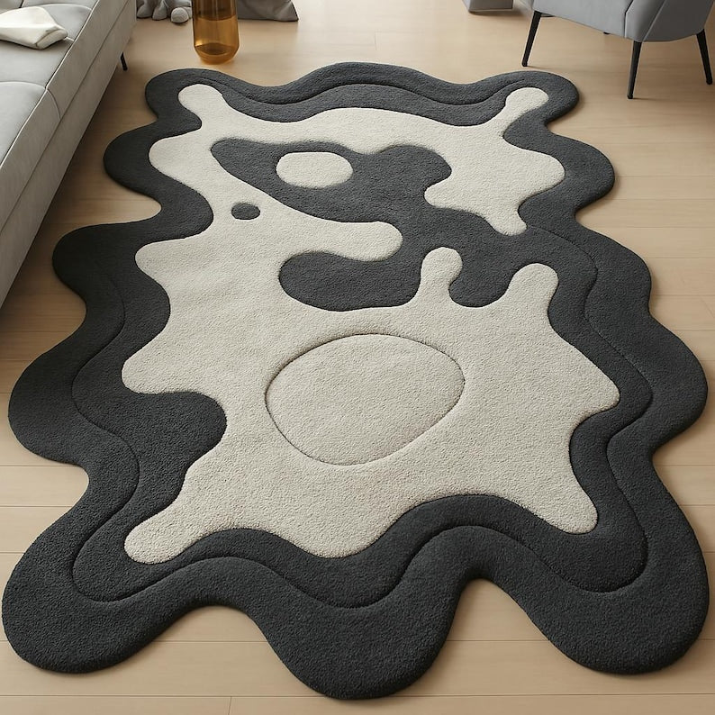 Abstract Monochrome Hand-Tufted Wool Rug | Organic Irregular Area Carpet