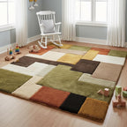 Mid-Century Modern Hand-Tufted Wool Rug | Retro Color Block Carpet