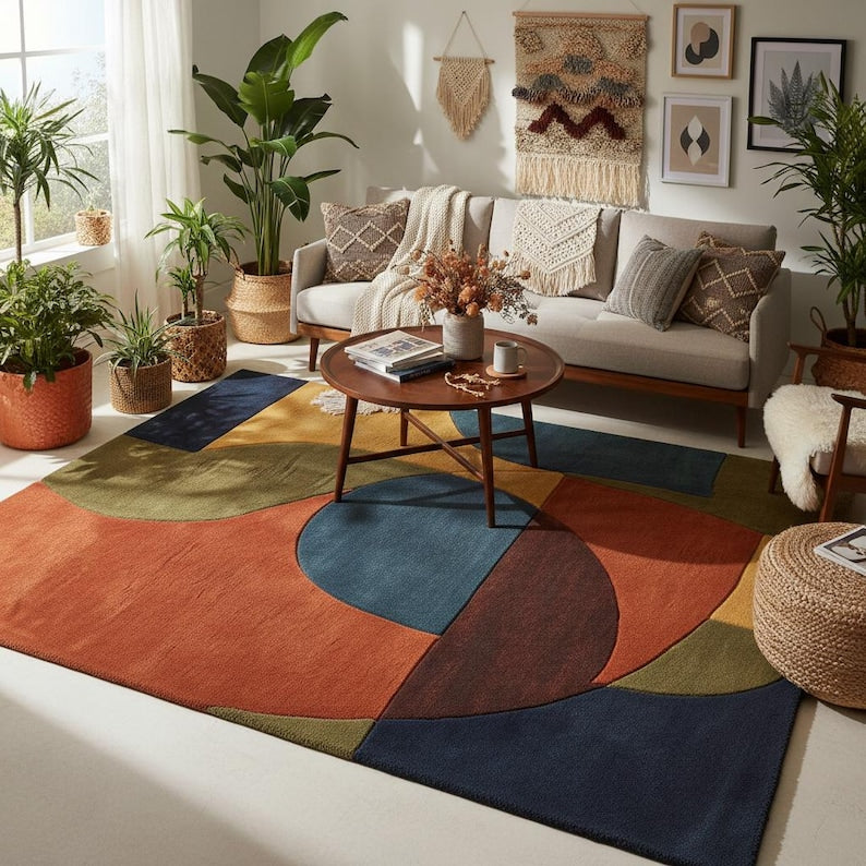 Retro Geometric Hand Tufted Area Rug – Modern Carpet
