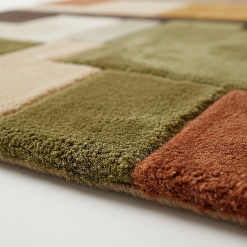 Mid-Century Modern Hand-Tufted Wool Rug | Retro Color Block Carpet