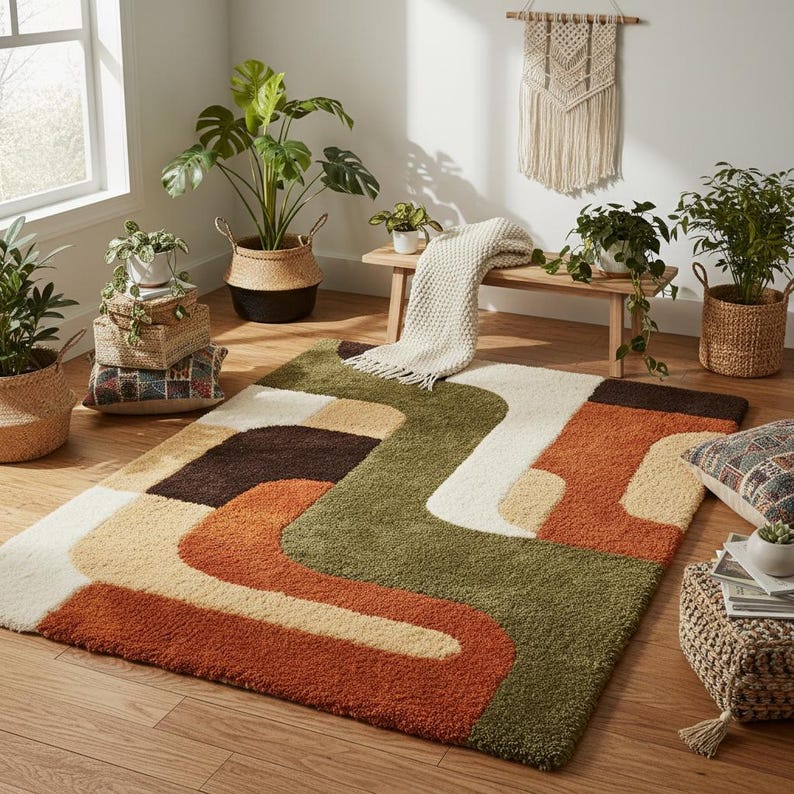Modern Geometric Hand-Tufted Wool Rug | Scandinavian Area Carpet