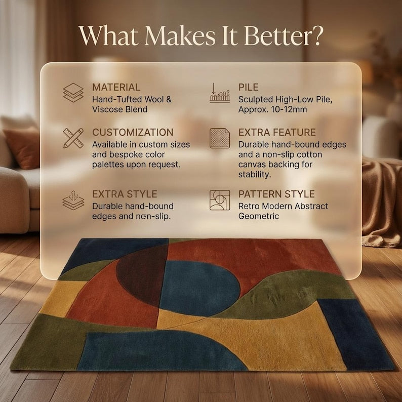 Retro Geometric Hand Tufted Area Rug – Modern Carpet