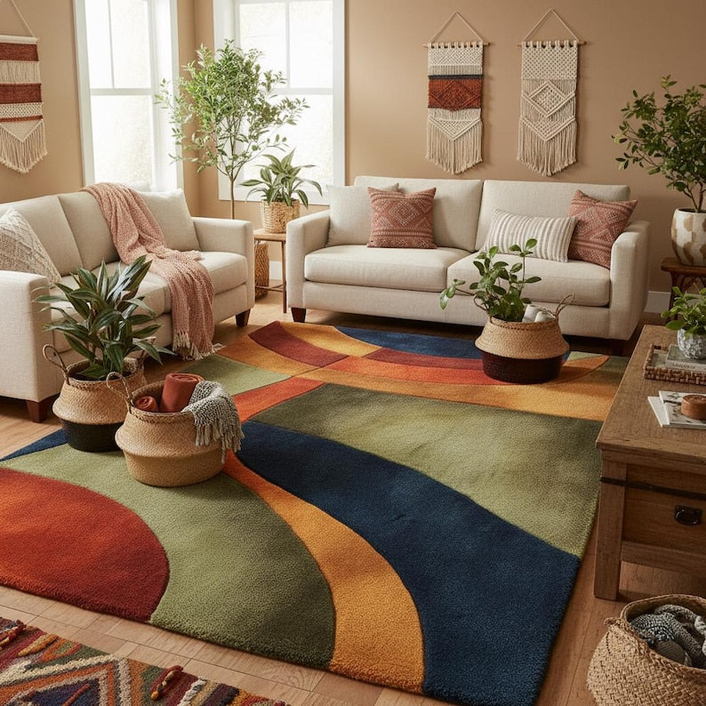 Modern Abstract Hand-Tufted Wool Rug | Scandinavian Area Carpet