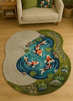 Japanese Koi Pond Wool Rug | 3D Hand-Tufted Zen Garden Area Carpet for Living Room, Bedroom & Meditation Space 🐟🌿✨