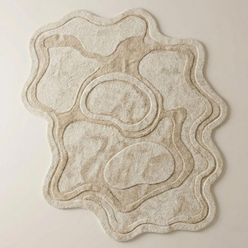 Neutral Abstract Hand-Tufted Wool Rug | Organic Shape Scandinavian Area Carpet