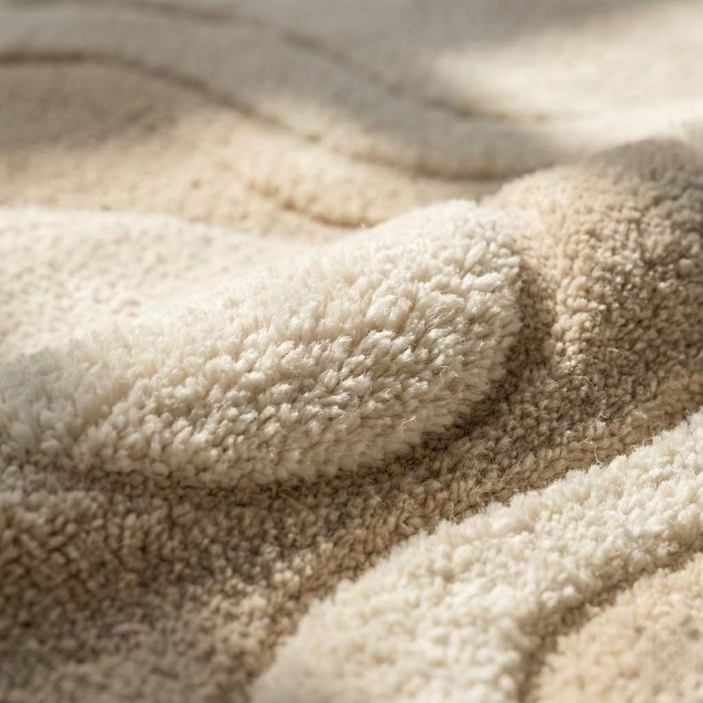 Neutral Abstract Hand-Tufted Wool Rug | Organic Shape Scandinavian Area Carpet