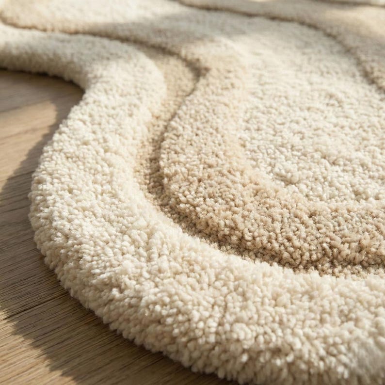 Neutral Abstract Hand-Tufted Wool Rug | Organic Shape Scandinavian Area Carpet