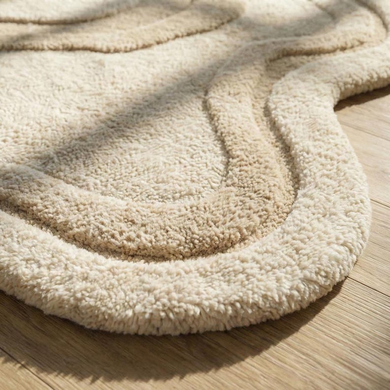 Neutral Abstract Hand-Tufted Wool Rug | Organic Shape Scandinavian Area Carpet