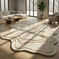 Neutral Abstract Hand-Tufted Wool Rug | Organic Shape Scandinavian Area Carpet