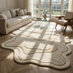 Neutral Abstract Hand-Tufted Wool Rug | Organic Shape Scandinavian Area Carpet