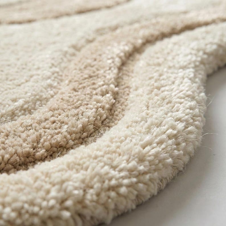 Neutral Abstract Hand-Tufted Wool Rug | Organic Shape Scandinavian Area Carpet