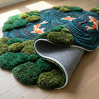 Moss Blue Koi Fish Pond Wool Rug | 3D Hand-Tufted Irregular Area Carpet