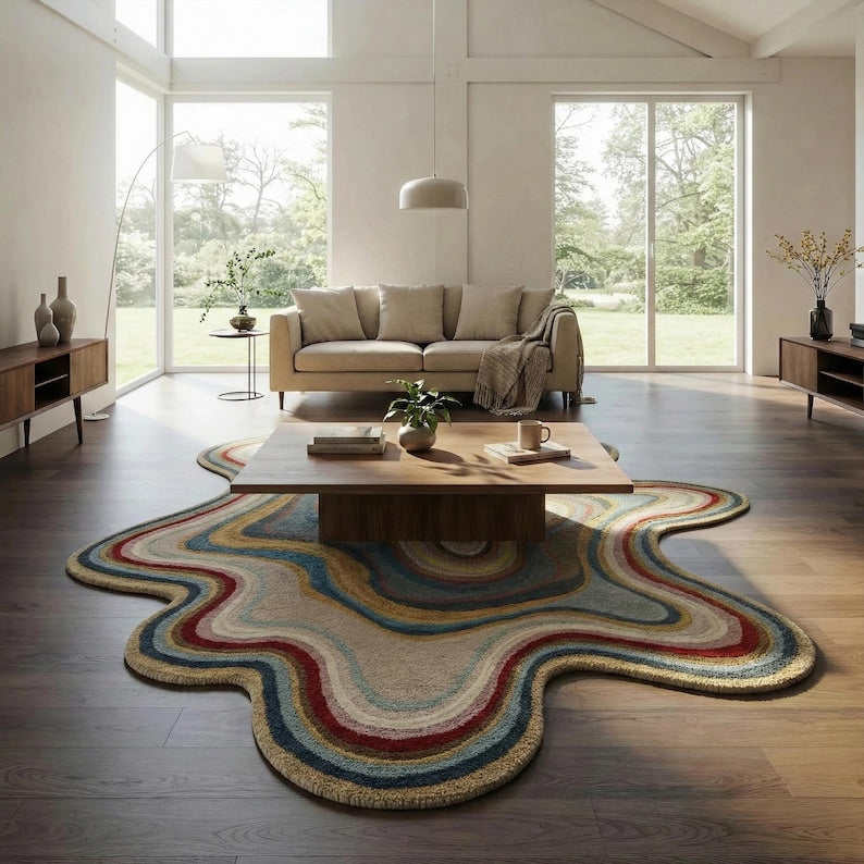 Topographic Abstract Hand-Tufted Wool Rug | Organic Irregular Area Carpet