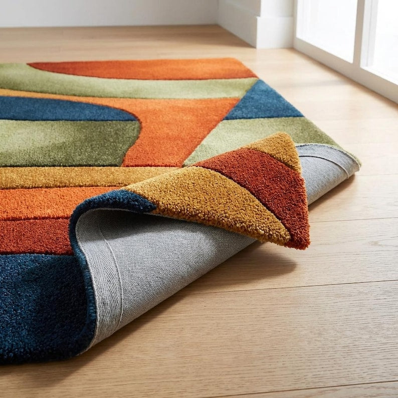 Modern Abstract Hand-Tufted Wool Rug | Scandinavian Area Carpet