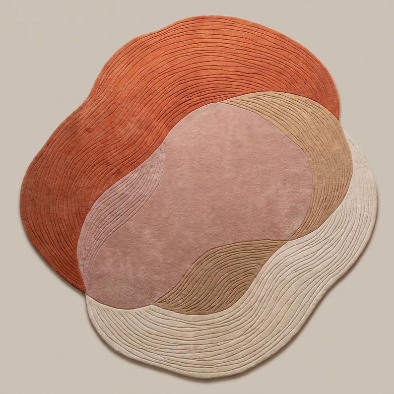Terracotta Abstract Hand-Tufted Wool Rug | Organic Irregular Area Carpet