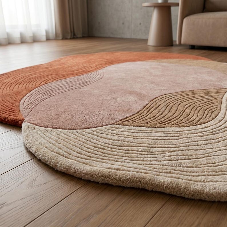 Terracotta Abstract Hand-Tufted Wool Rug | Organic Irregular Area Carpet