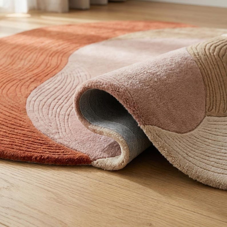 Terracotta Abstract Hand-Tufted Wool Rug | Organic Irregular Area Carpet