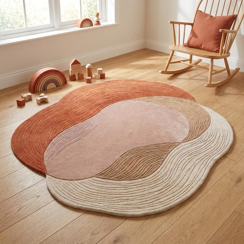 Terracotta Abstract Hand-Tufted Wool Rug | Organic Irregular Area Carpet