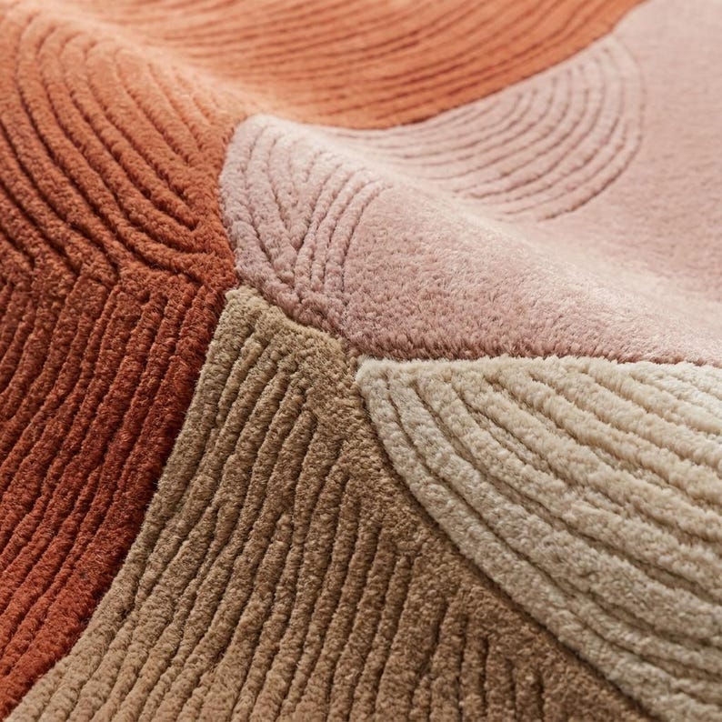Terracotta Abstract Hand-Tufted Wool Rug | Organic Irregular Area Carpet